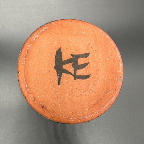 Art Pottery Tumblers Cups Redware Abstract Colorful Signed KE Handmade Painted - Picture 8 of 11